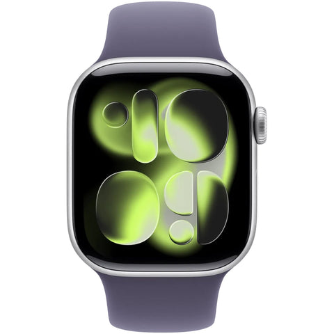 Apple Watch Series 11 GPS 42mm Silver Aluminium Case met Purple Fog Sport Band - S/M Zilver