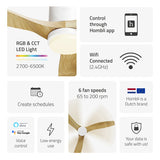 Hombli Smart Ceiling Fan & Light - White & Light Wood