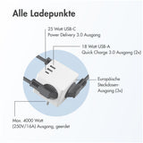 Accezz PowerCube 6-in-1 1x USB-C+2x USB-A+3x stopcontact 4000W Wit