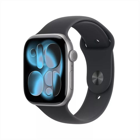 Apple Watch Series 11 GPS 46mm Space Grey Aluminium Case met Black Sport Band - M/L Spacegrijs