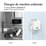 Accezz PowerCube 6-in-1 1x USB-C+2x USB-A+3x stopcontact 4000W Wit